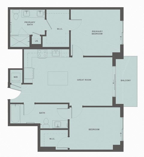 Floor plan for 2 beds, 2 baths, 1035 sqft